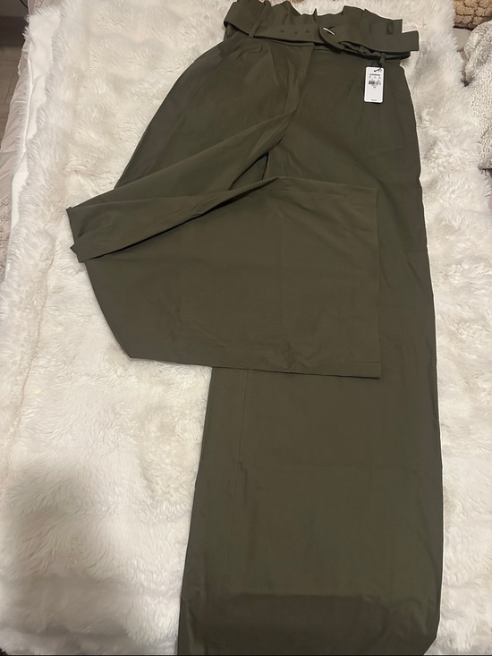 Express Pants - Express Olive Green Paperbag Waist Wide-Leg Chinos W/ Belt